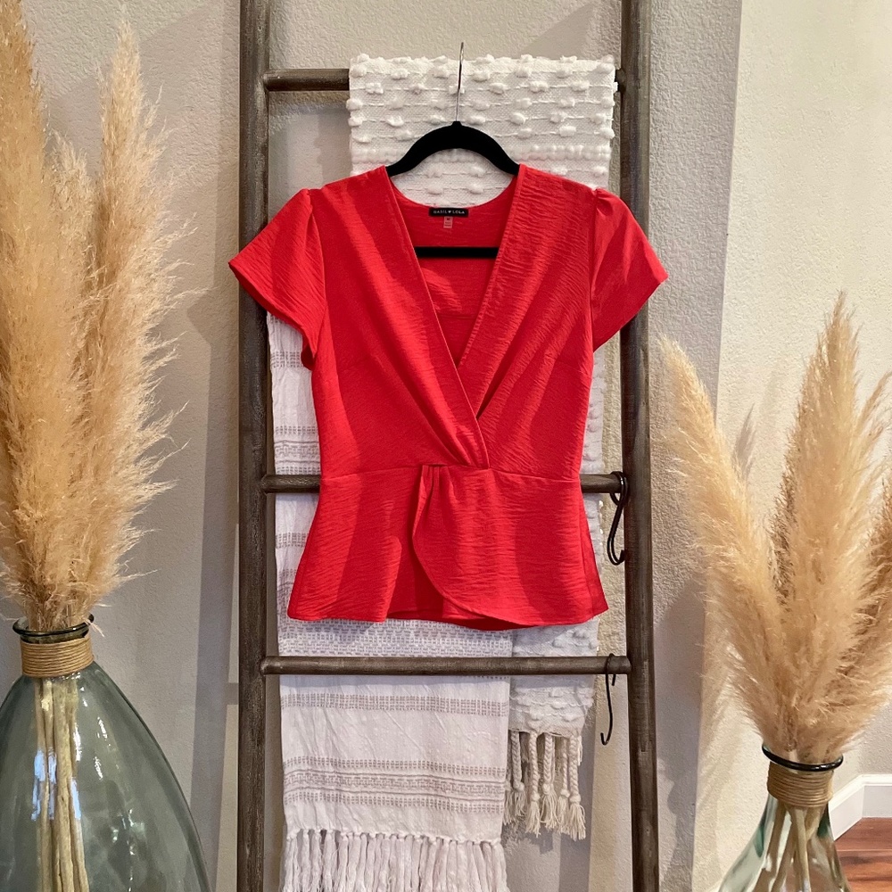 Basil Lola Red Peplum Bouse - Size XS